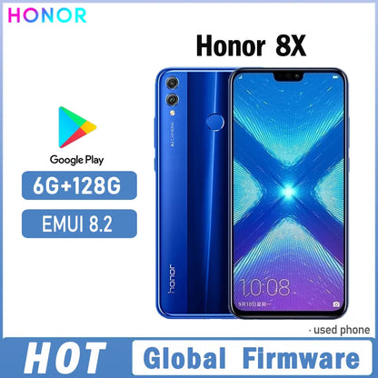 HONOR 8X Smartphone – 6.5" Display, 6GB RAM, 128GB ROM, 20MP Rear Camera, 3750mAh Battery, Global Firmware, Used Phone