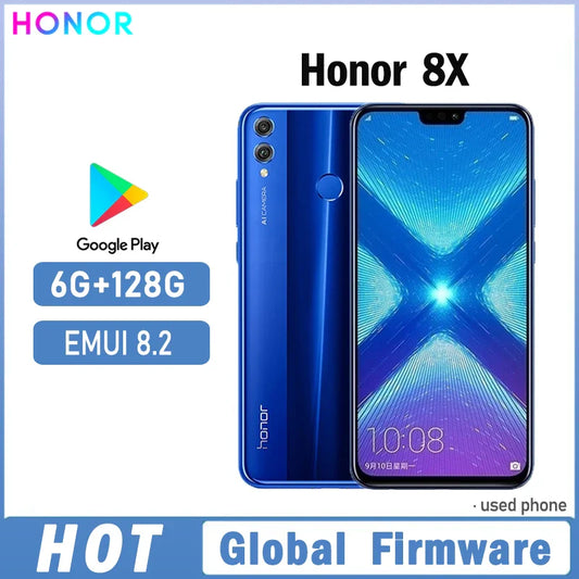 HONOR 8X Smartphone – 6.5" Display, 6GB RAM, 128GB ROM, 20MP Rear Camera, 3750mAh Battery, Global Firmware, Used Phone