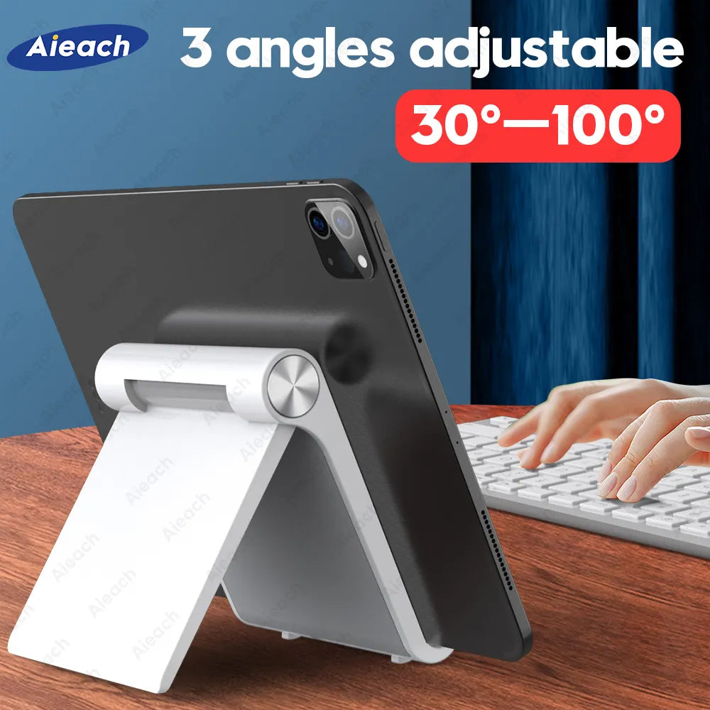Adjustable Folding Tablet Stand: Desktop Holder for 7.9 to 11 inch Tablets - iPad, Xiaomi, Samsung, Mobile Phone Support