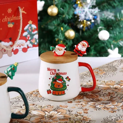 Christmas Gift Ceramic Mug Set - Mug with Lid and Spoon, Perfect Coffee Cup for Holiday Gifting