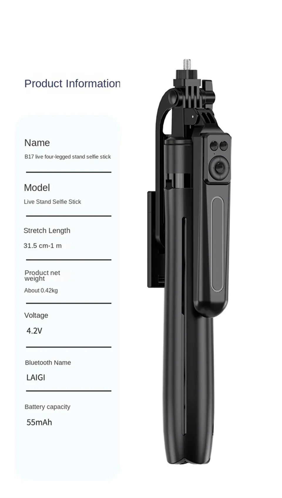 FANGTUOSI 180cm Wireless Selfie Stick Tripod – Phone Holder Stand with Bluetooth Shutter for Smartphones & Cameras