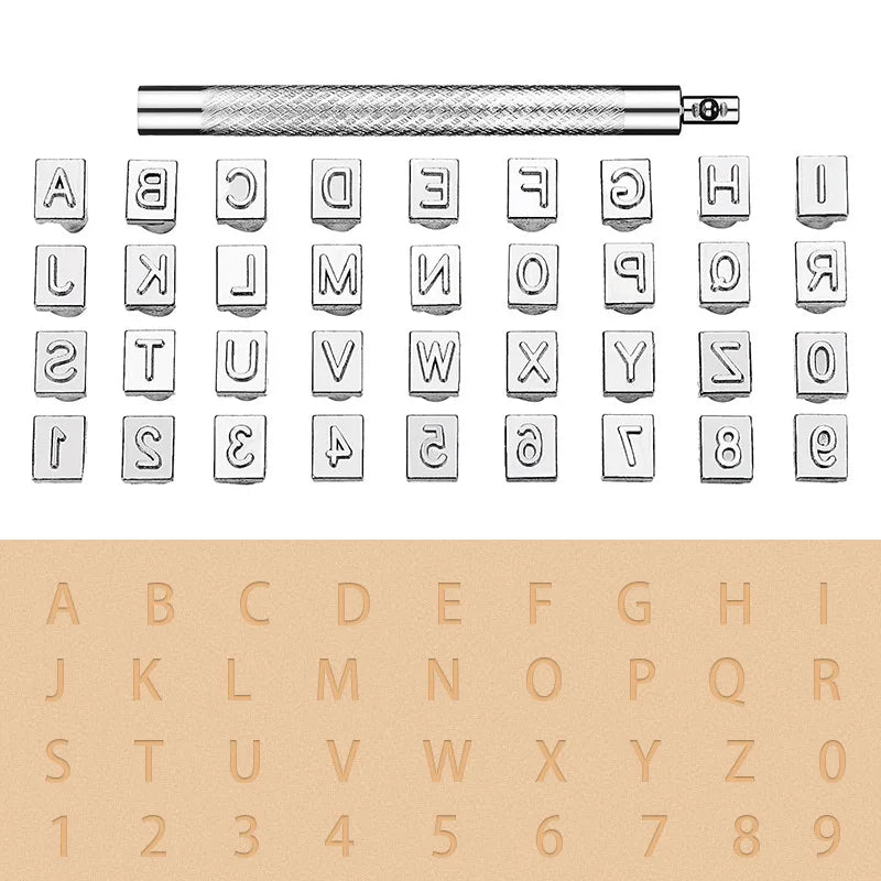 36PCS Leather Alphabet & Number Stamp Set – Stainless Steel DIY Carving Tool for Personalized Leather Craft & Embossing Seal
