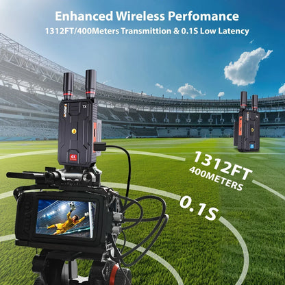 400m 5G 4K Wireless Video Transmitter & Receiver – HDMI Extender, Dual Display Adapter, Battery Support for Wedding Camera & Live Streaming