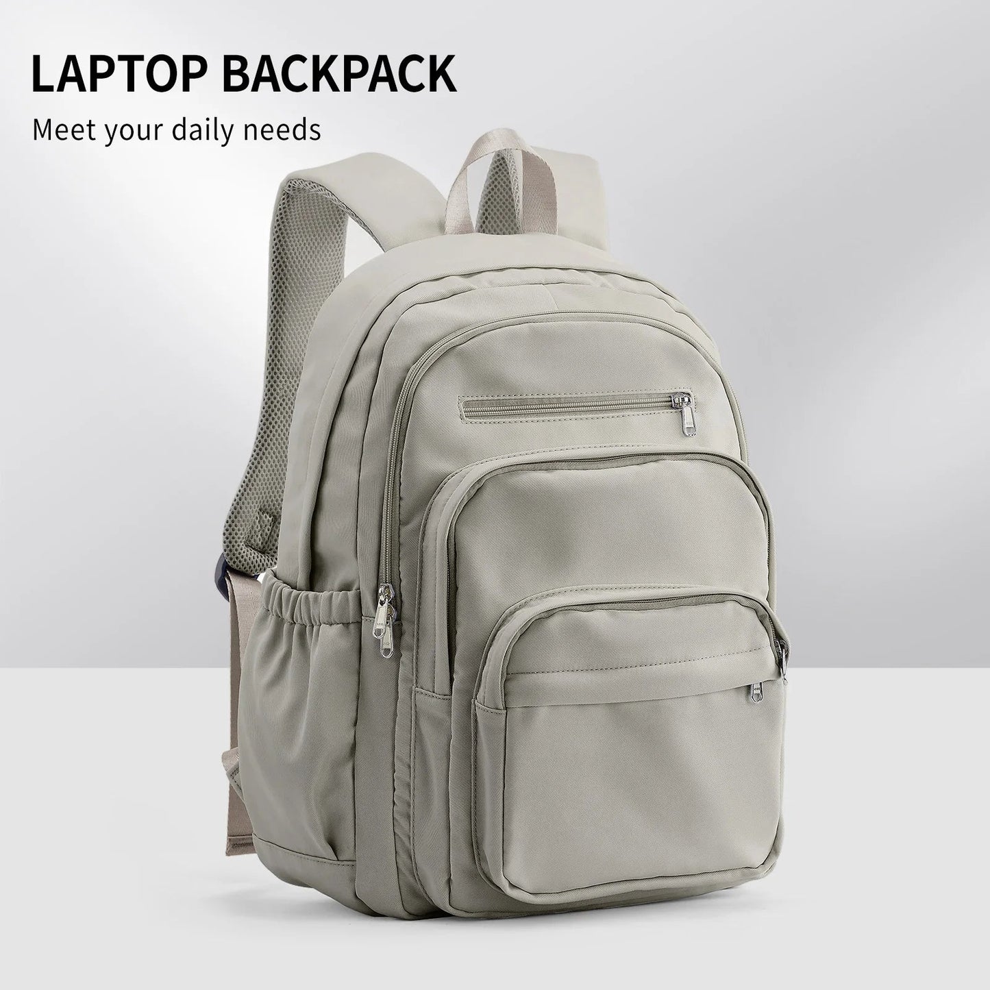 Light Blue Casual Nylon Backpack for Women – Multi-Pocket Durable School, College & Travel Bookbag with Spacious Design