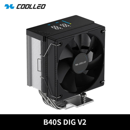 COOLLEO B40S DIG CPU Air Cooler with Intelligent Temperature Display – 4 Heat Pipes 200W TDP Radiator for Intel LGA1700/115X & AMD AM4/AM5