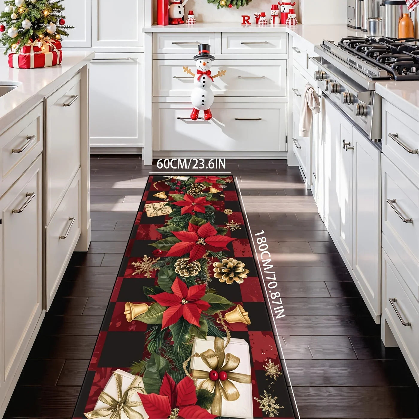 VIKAMA Christmas Crystal Velvet Runner Rug - Red Plaid Holiday Hallway Carpet for Living Room & Home Decor