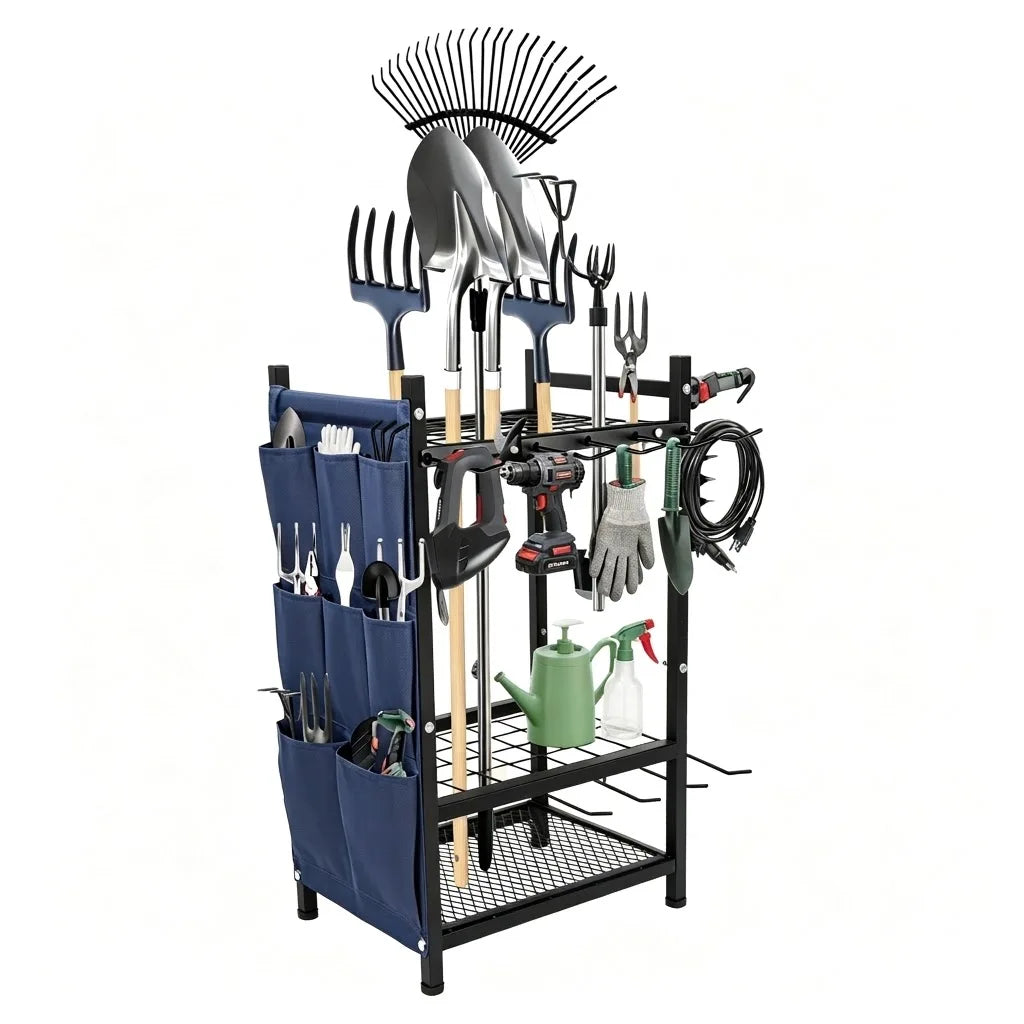 Garden Tool Storage Rack - Heavy-Duty Metal Organizer for Shovels, Rakes & Garage Tools