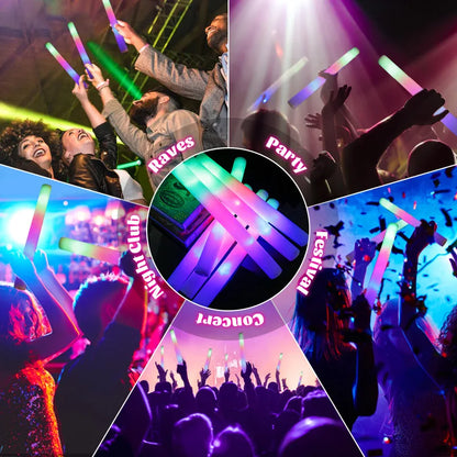 15/30PCS LED Glow Sticks Bulk – Colorful RGB Foam Light-Up Cheer Tubes for Christmas, Birthday, Wedding & Party Supplies