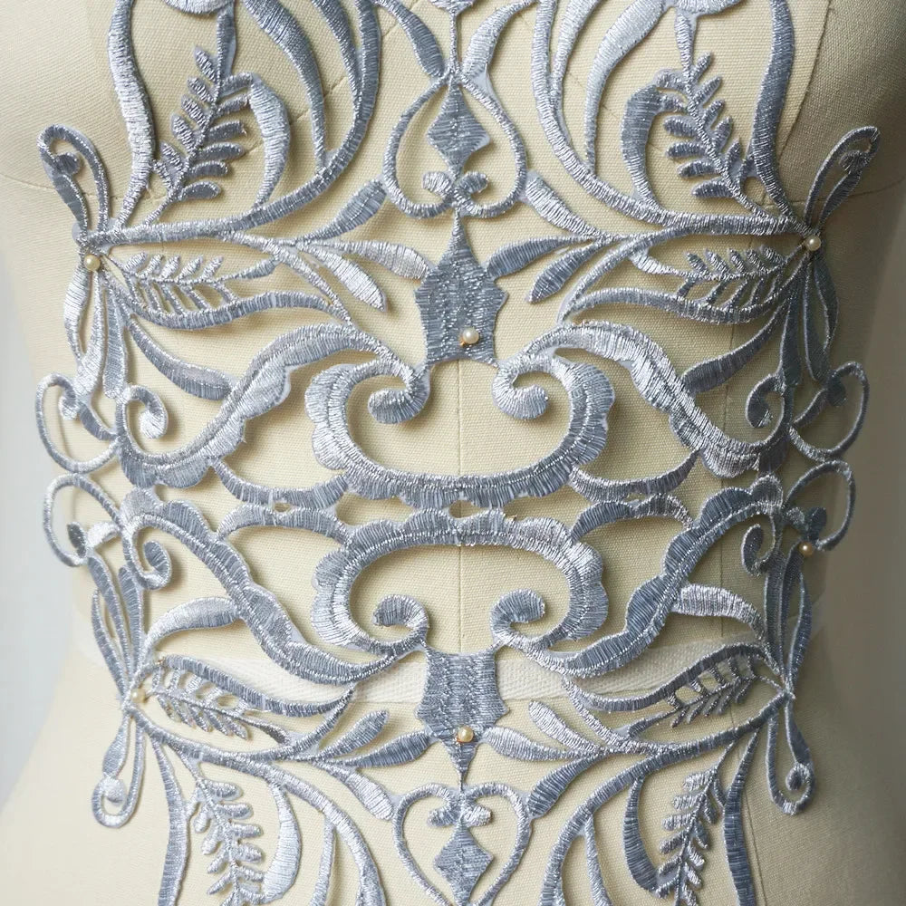 Silver Baroque Sequin Flower Applique – Embroidered Iron-On Patch for Wedding & DIY Crafts