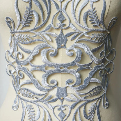 Silver Baroque Sequin Flower Applique – Embroidered Iron-On Patch for Wedding & DIY Crafts