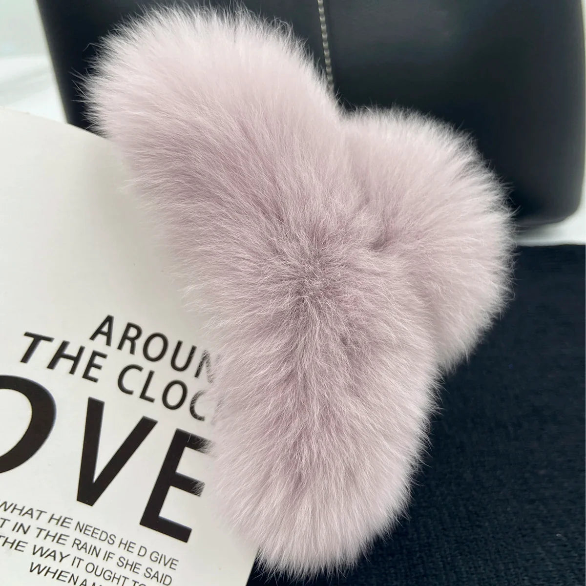 Winter Fuzzy Hair Claw for Women – Warm Fluffy Natural Rex Rabbit Fur Hair Clip, Elegant Fashion Party Accessory