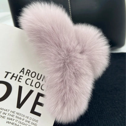 Winter Fuzzy Hair Claw for Women – Warm Fluffy Natural Rex Rabbit Fur Hair Clip, Elegant Fashion Party Accessory
