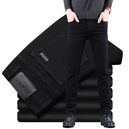 Men’s Spring Autumn Slim Black Jeans — Elastic Straight Korean Vintage Denim Pants for Business & Casual Wear