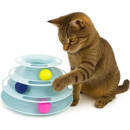 4-Tier Rotating Cat Toy - Multi-Level Rolling Ball Tower for Indoor Cats with Non-Slip Base