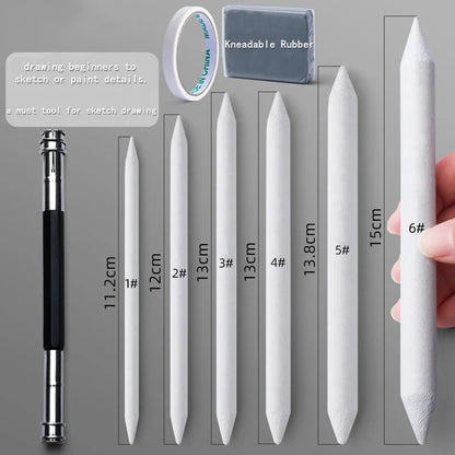 Art Blending Stumps and Tortillions Set: Paper Blenders, Sandpaper, Pencil Sharpener Pointer - Charcoal Sketch Drawing Tools for Artists