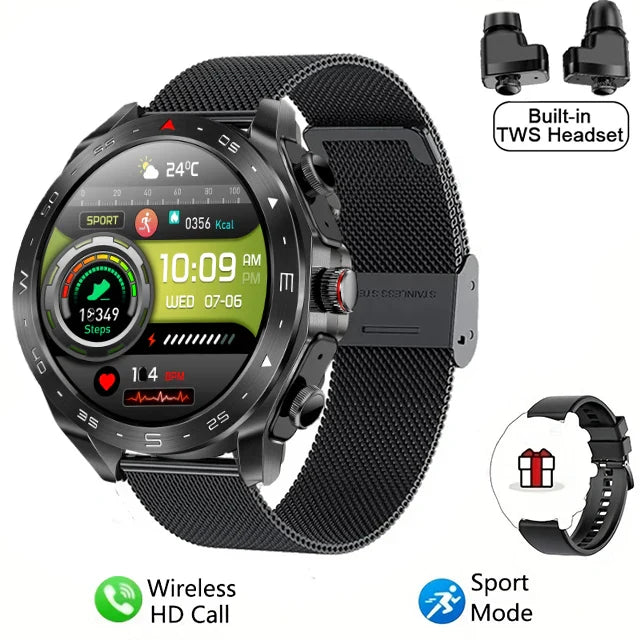 2024 Smart Watch with TWS 2-in-1 Bluetooth Earphones — HIFI 9D Sound & Bluetooth Call for Men & Women Sports Fitness