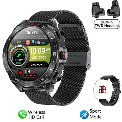 2024 Smart Watch with TWS 2-in-1 Bluetooth Earphones — HIFI 9D Sound & Bluetooth Call for Men & Women Sports Fitness