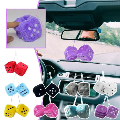 Long Hair Hot Stamping Dot Dice Plush Toy Cube – Anime Car Ornament & Decoration Pendant Accessory