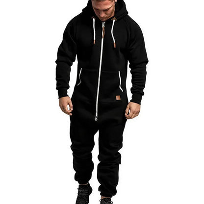 New 3D Full Design Jumpsuit Pajamas — Men’s Long-Sleeve Sports Pants & Solid Color Zipper Hoodie Casual Outfit