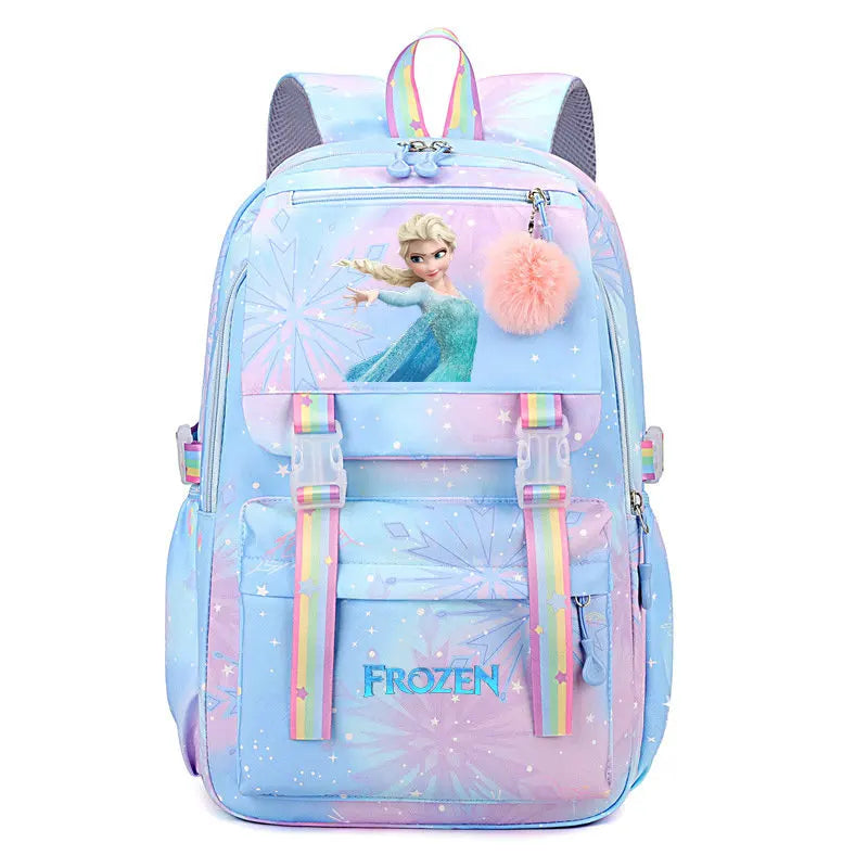 MINISO Kawaii Frozen Girls Backpack – Rainbow Schoolbag & Travel Laptop Bag for Kids & Teenagers