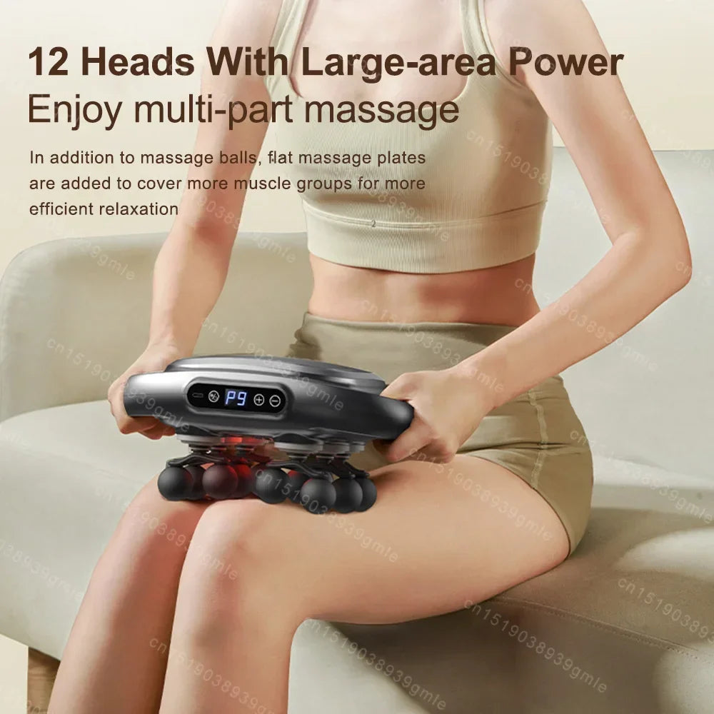 Fascia Massage Gun with 12/8 Heads — Electric Deep Tissue Muscle Relaxation Gun, High-Frequency Back & Body Massager