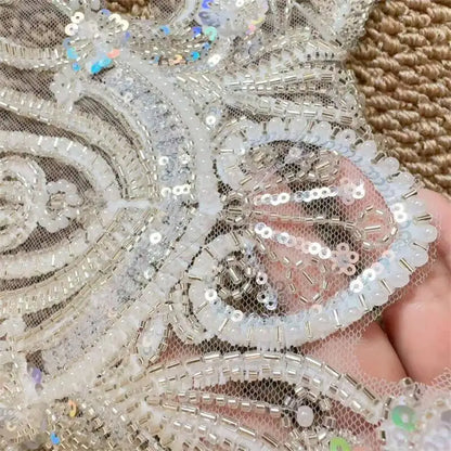 Beaded Sequin Flower Embroidered Lace Applique Patch - DIY Wedding & Children’s Clothing Sewing Accessory