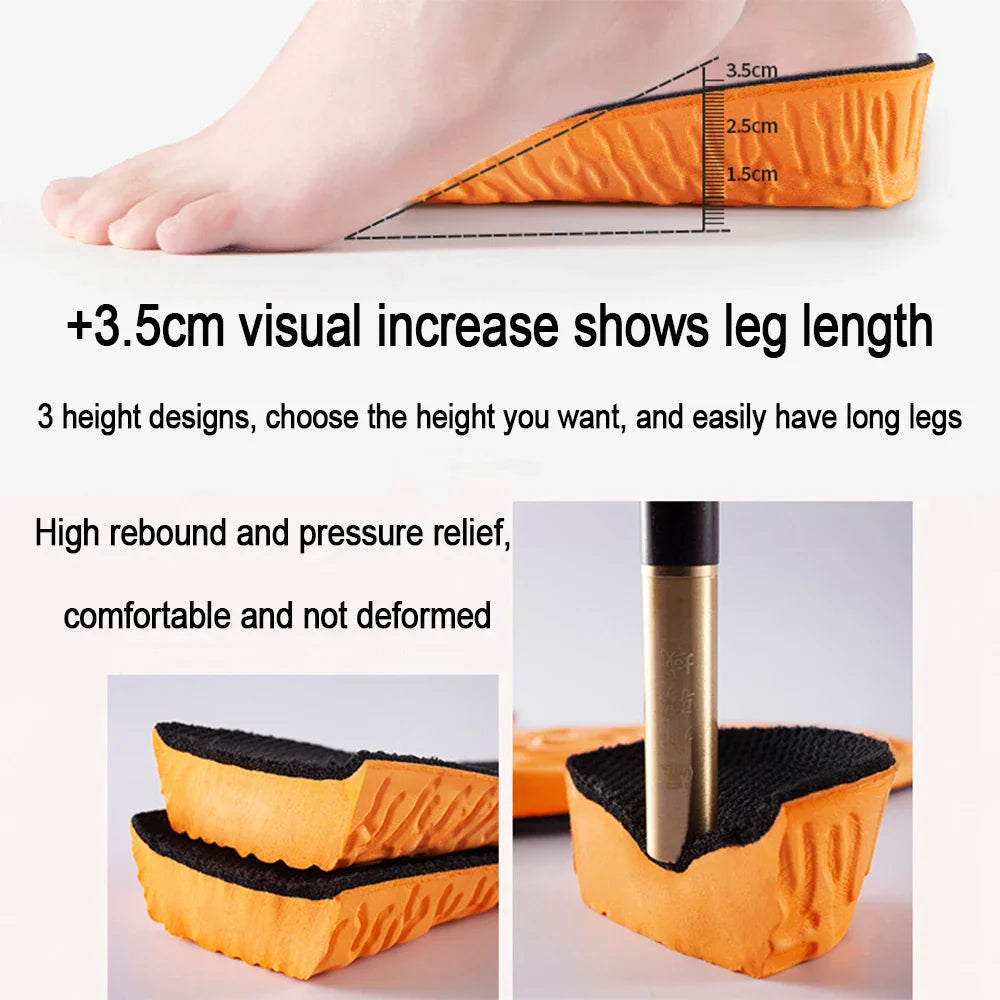 1.5-3.5cm Invisible Height Increase Sport Insoles — Orange EVA Memory Foam Shoe Pads for Men’s Comfort & Foot Care