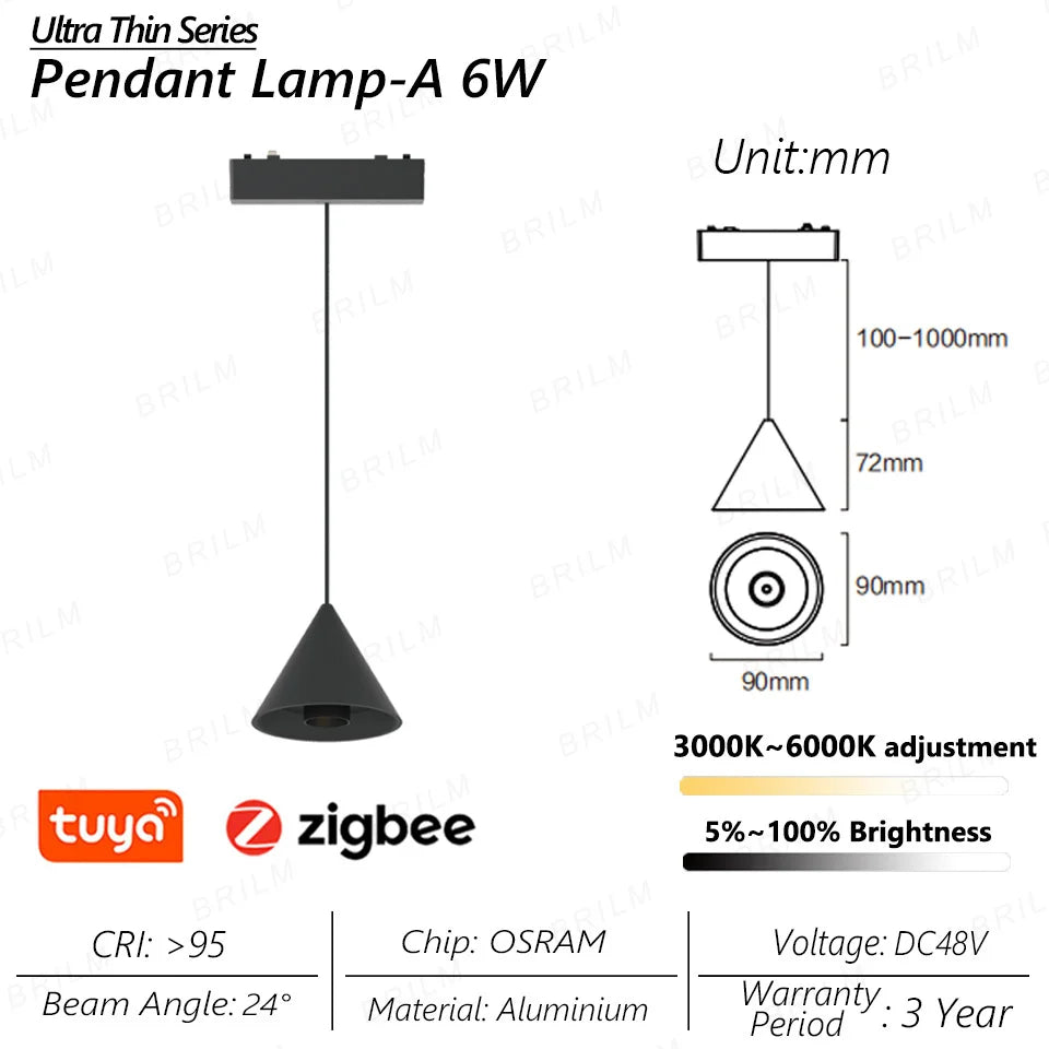 Ultra-Thin 6mm Magnetic Track Light – Dimmable LED Spot Lamp with Smart Tuya Zigbee Gateway