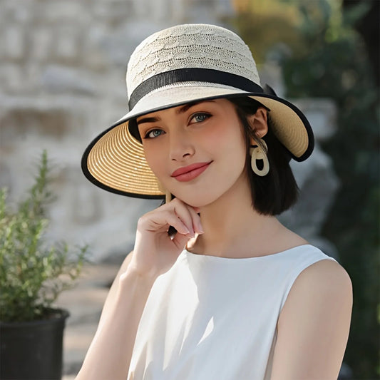 Women’s Wide Brim Straw Sun Hat – Summer Beach Vacation Hat with Sun Protection for Spring, Summer & Fall