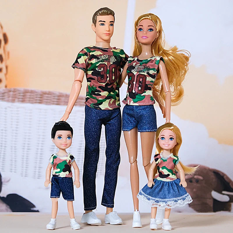 1/6 30cm Barbie Doll Family Set – Mom, Dad & Kids with Clothes, Educational & Birthday Gift