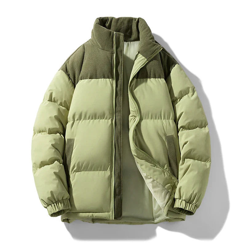 Men’s Winter Thick Puffer Jacket – Warm Color Block Parka, Fashionable Casual Trendy Coat, New Arrival