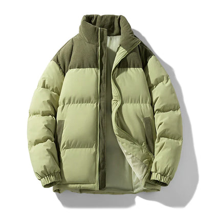 Men’s Winter Thick Puffer Jacket – Warm Color Block Parka, Fashionable Casual Trendy Coat, New Arrival