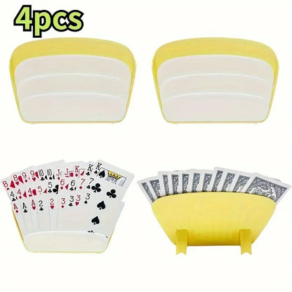 4-Pack Yellow PVC Playing Card Holders – Poker Game Accessories for Family Game Night & Tabletop Card Organizing