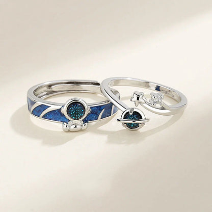 New Silver Couple Rings - Sun & Moon Adjustable Open Ring for Men & Women, Wedding & Fashion Jewelry Gift