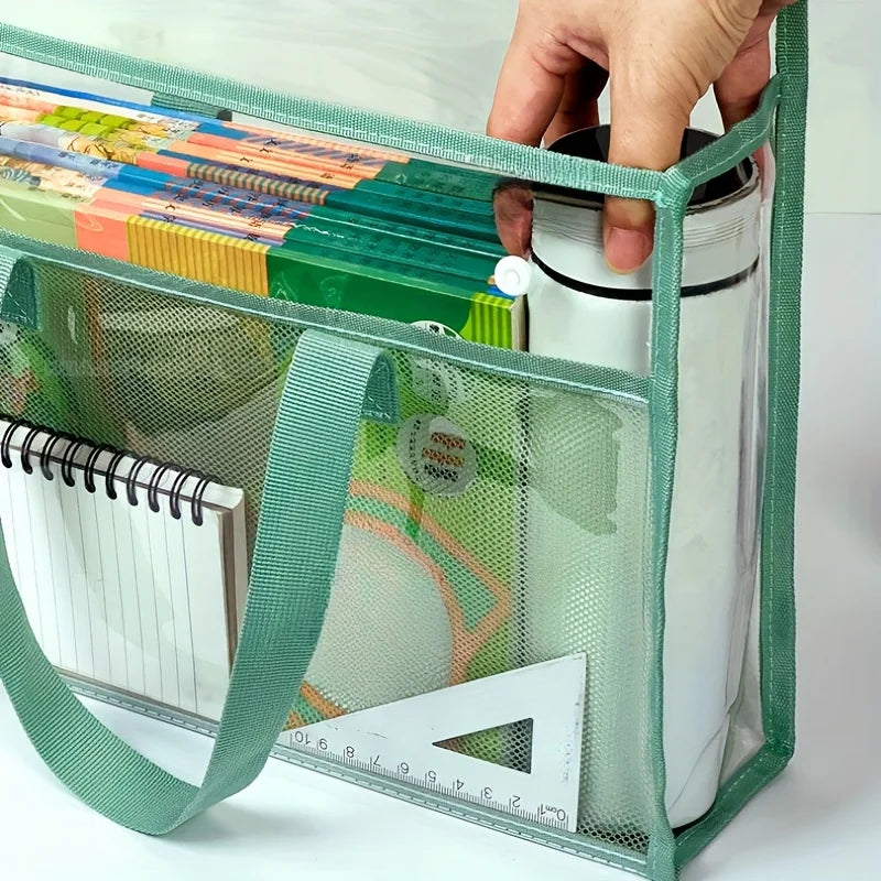 Double Layer Clear Tote Bag - Large Waterproof Portable Handbag for Students, Books, Documents & Stationery Storage