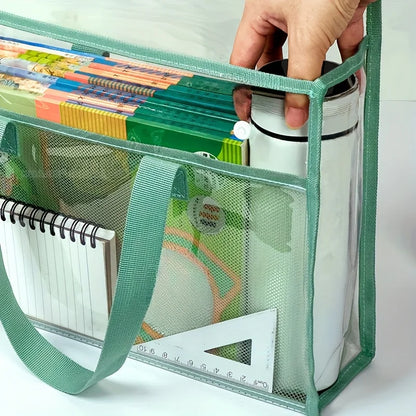 Double Layer Clear Tote Bag - Large Waterproof Portable Handbag for Students, Books, Documents & Stationery Storage
