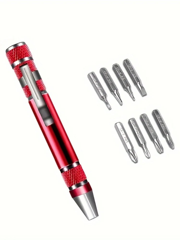 8-in-1 Aluminum Alloy Screwdriver Pen — Replaceable Bits for Easy Repairs & Disassembly