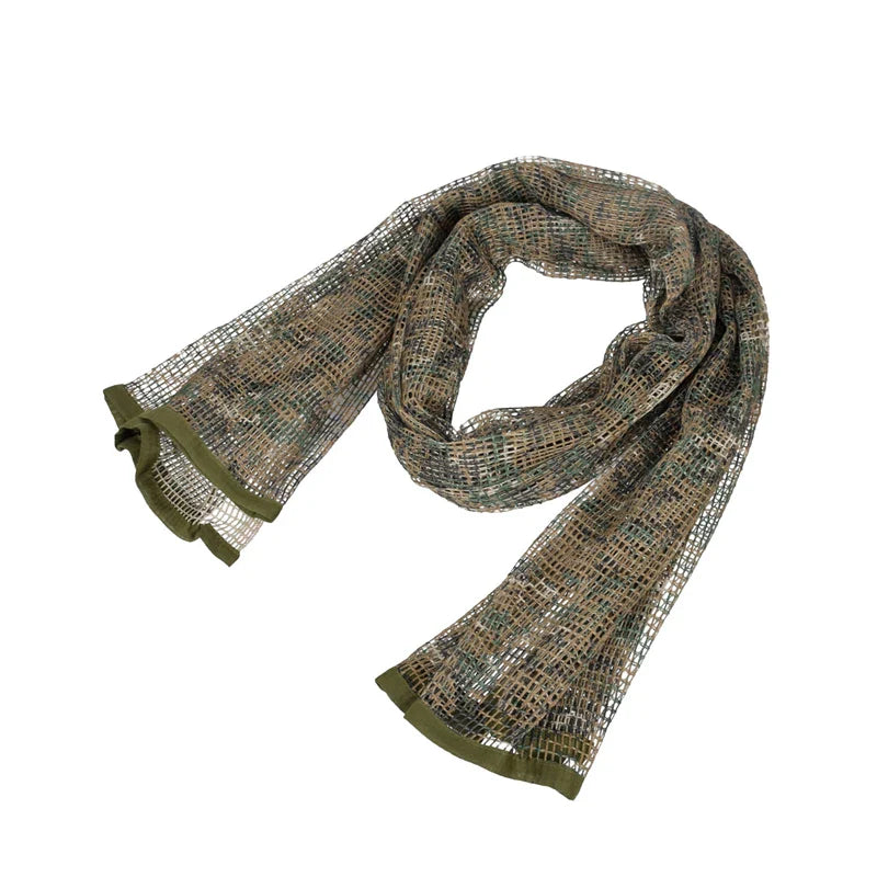 Outdoor Camouflage Netting Scarf — Camo Mesh Face Veil & Shemagh Head Wrap for Camping, Hiking, Shooting