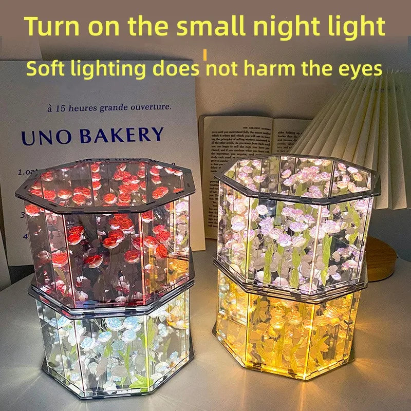 DIY Tulip Mirror Cube Lamp, 3D LED Nightlight, Handmade Craft Kit, Birthday Gift, Tulip Night Light Material Package