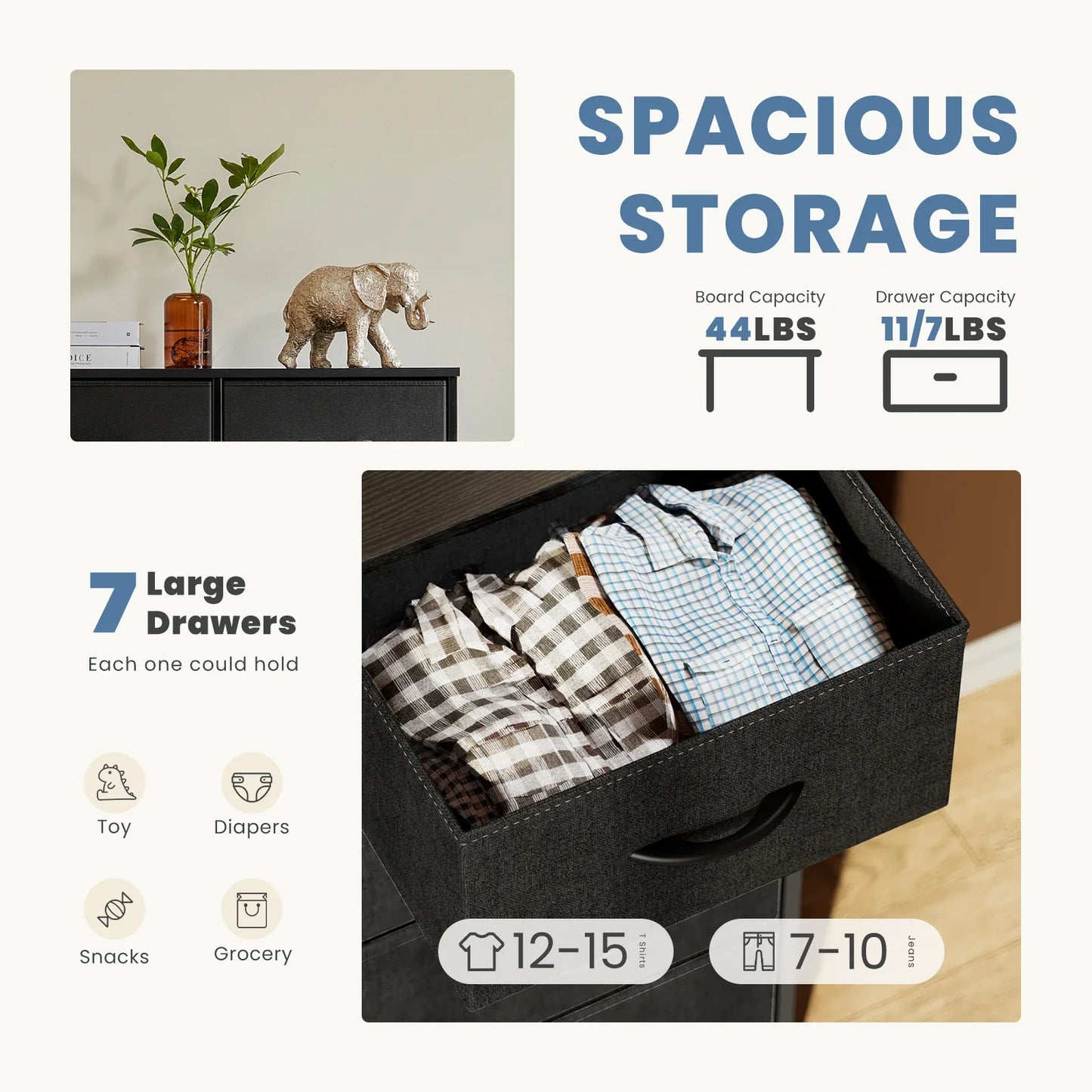 Bedroom Dresser with 7 Fabric Drawers – Organizer Storage Closet & Clothes Display Cabinet for Living Room