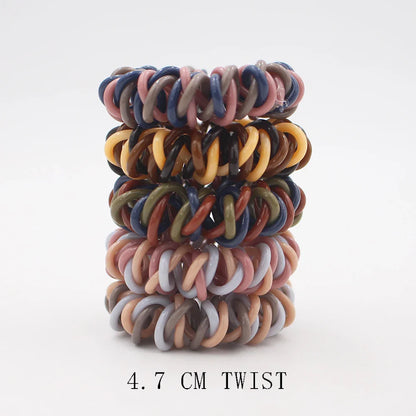 5Pcs Matte Spiral Hair Bands - Fashion Telephone Wire Elastic Hair Ties Stretchable Cord Rubber Bands for Women & Girls