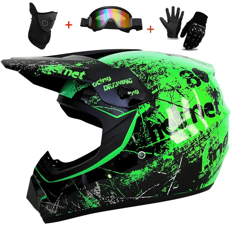 Youth & Kids Motorcycle Full Helmet - Children’s Motocross Casco Moto, Off-Road Protective Helmet with Goggles & Gloves