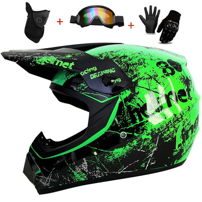Youth & Kids Motorcycle Full Helmet - Children’s Motocross Casco Moto, Off-Road Protective Helmet with Goggles & Gloves