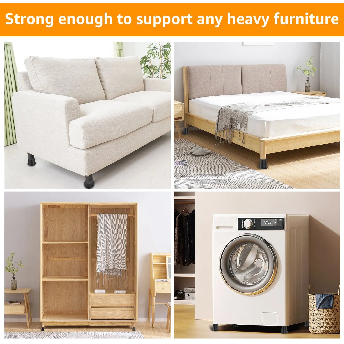 4/6Pcs Heavy Duty Furniture Risers | Round Rubber Sofa, Table, Bed, & Chair Supports Up to 6000 lbs