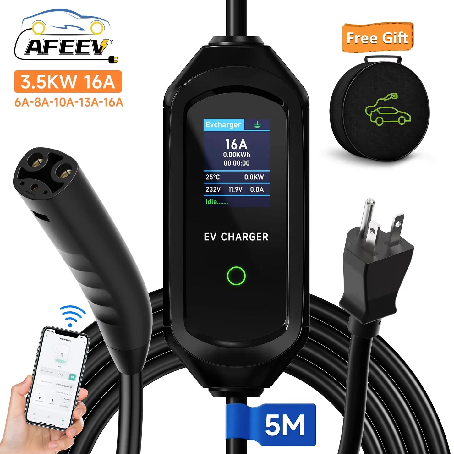 AFEEV 3.5KW/7KW Portable EV Charger for Tesla Model 3/X/Y/S Highland 2024 – Fast Charging Cable with CEE Plug & Wallbox