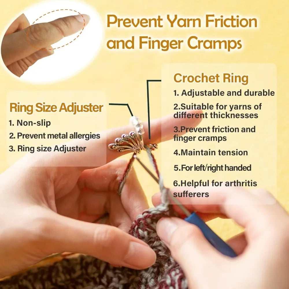 Adjustable Crochet Tension Cat Ring – Beginner Knitting & Crochet Hook Finger Holders, Yarn Guide Winder Tools