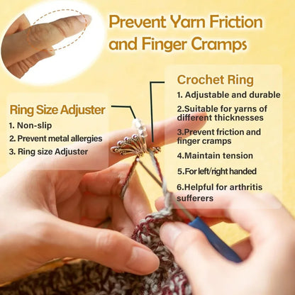 Adjustable Crochet Tension Cat Ring – Beginner Knitting & Crochet Hook Finger Holders, Yarn Guide Winder Tools