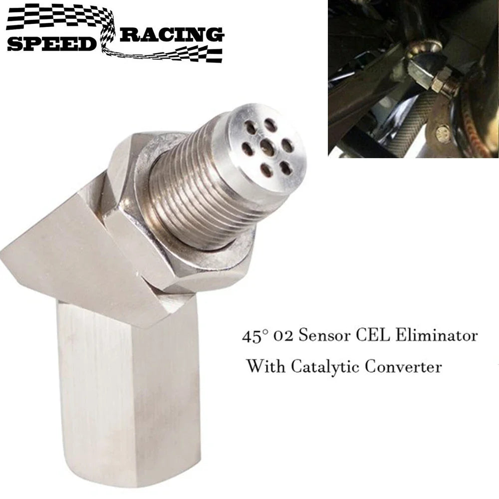 High-Quality 45-Degree O2 Oxygen Sensor Adapter – Aluminum Extender Spacer CEL Eliminator with Catalytic Converter P0420 P0430