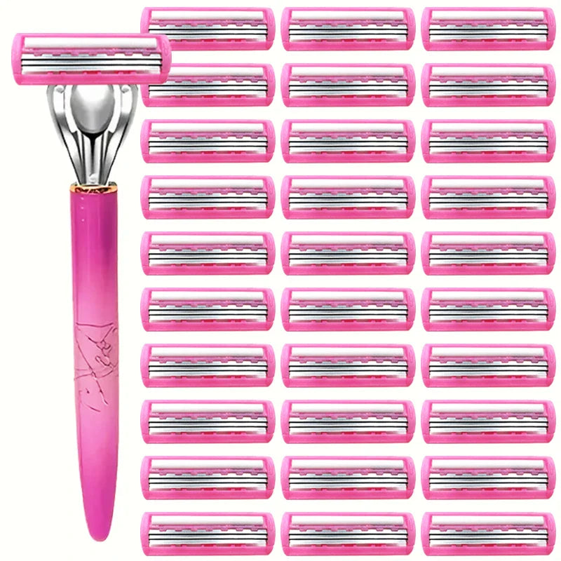 Women’s Safety Razor Blade Set – 4/12PCS 3-Layer Stainless Steel Replacement Heads for Bikini & Hair Removal