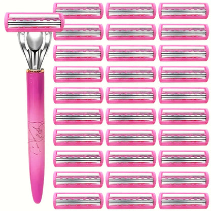 Women’s Safety Razor Blade Set – 4/12PCS 3-Layer Stainless Steel Replacement Heads for Bikini & Hair Removal